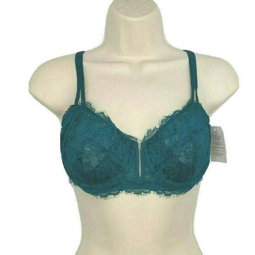Auden Womens Bra Unlined Balconette English Teal Green Blue Lace Size 32D NEW